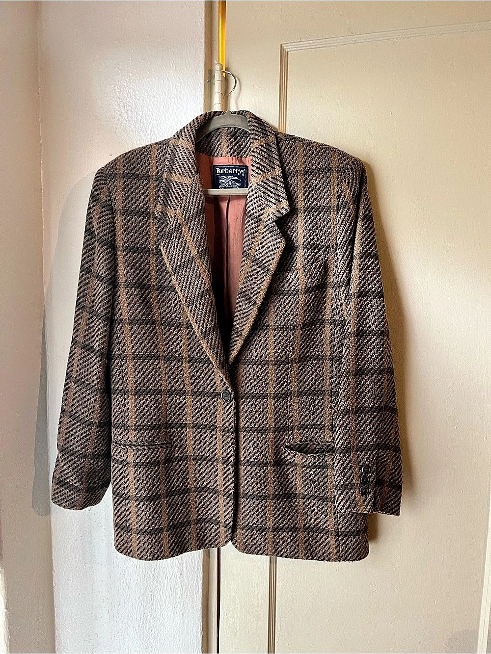 Burberrys Plaid Wool Blazer Size 12